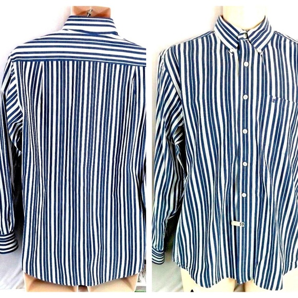 IZOD Dress Shirt Stripes Easy Care Button Collar - Picture 2 of 6